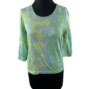 Averardo Bessi Blue Green Blouse Floral Scoop Neck 3/4 Sleeve IT 44 USA Size 10